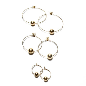 medium single gold bead hoops