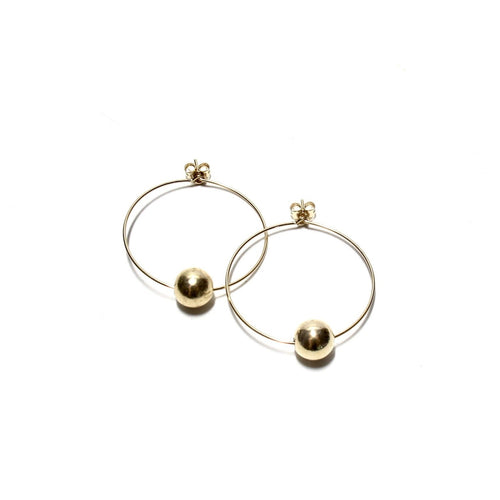 medium single gold bead hoops