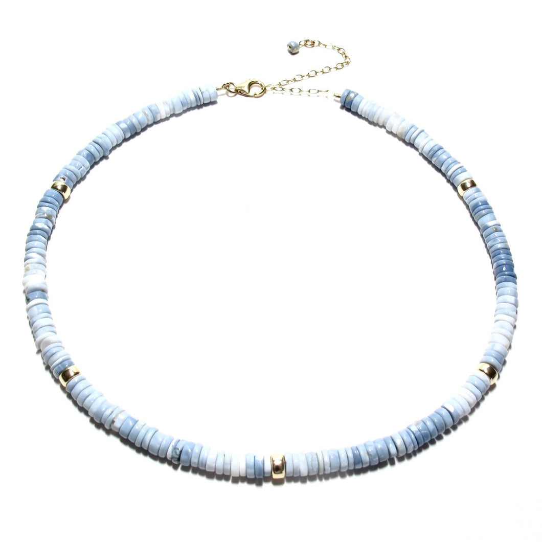 blue opal heishi beads necklace