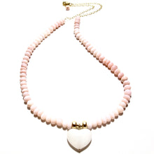 Load image into Gallery viewer, pink opals &amp; white agate heart necklace