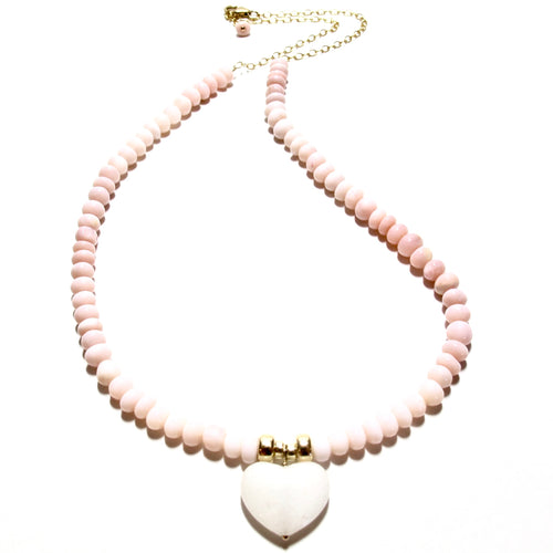 pink opals & white agate heart necklace