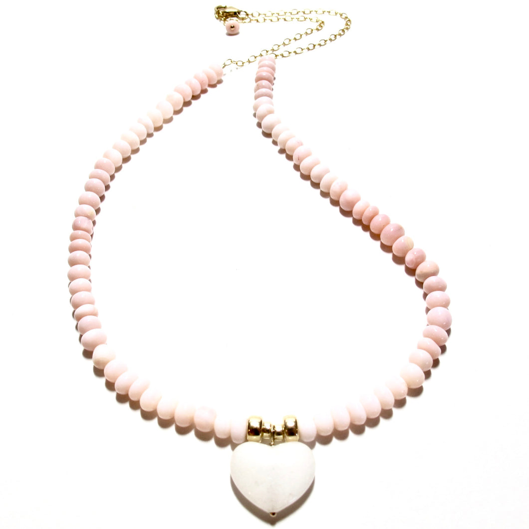 pink opals & white agate heart necklace