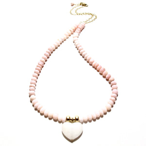 pink opals & white agate heart necklace