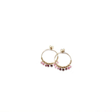 Load image into Gallery viewer, multi shaded ruby midi hoop earrings