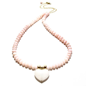 pink opals & white agate heart necklace