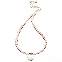 Load image into Gallery viewer, pink opals &amp; white agate heart necklace