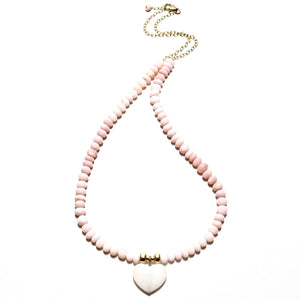 pink opals & white agate heart necklace