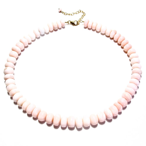 large pink opal beads necklace