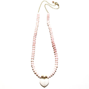 pink opals & white agate heart necklace