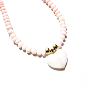 pink opals & white agate heart necklace