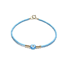 Load image into Gallery viewer, turquoise tiny beads evil eye bracelet
