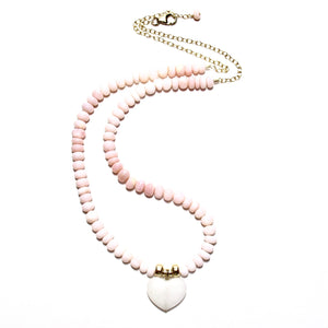pink opals & white agate heart necklace
