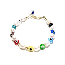 Load image into Gallery viewer, pearl &amp; evil eye bracelet