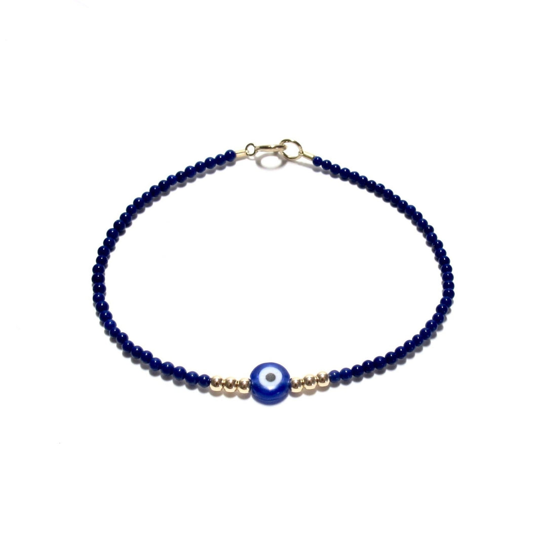 lapis lazuli tiny beads evil eye bracelet