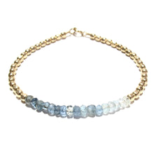 Load image into Gallery viewer, moss aquamarine line and medium faceted beads bracelet