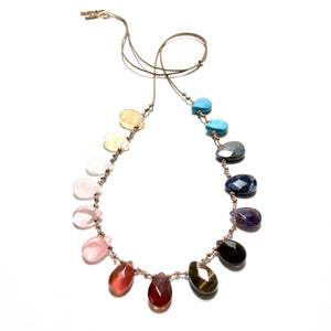 rainbow stones knotted silk necklace