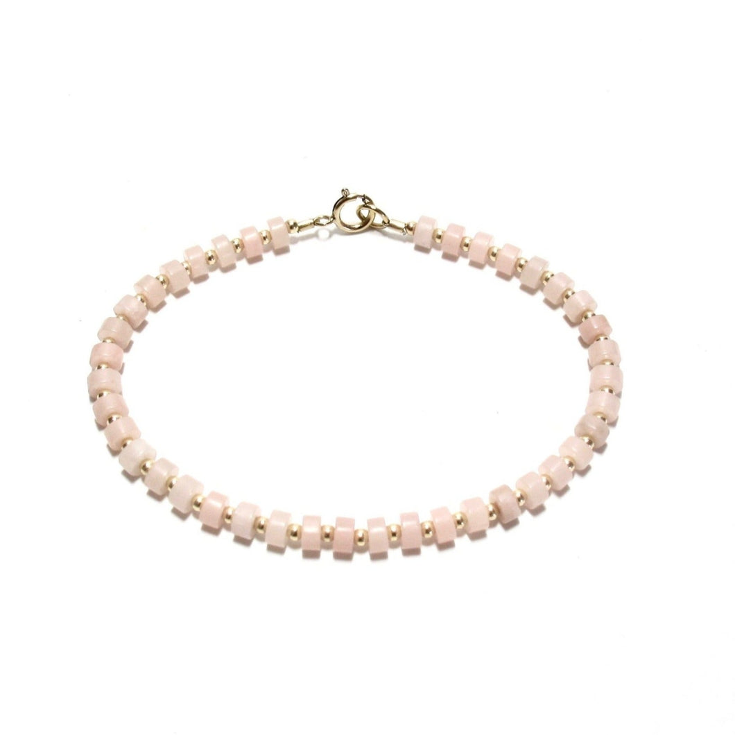 pink jade heishi beads bracelet