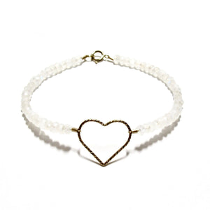 large sparkle heart & rainbow moonstone bracelet