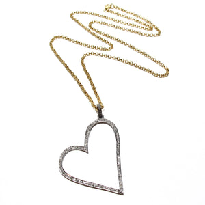 large pave diamond heart necklace