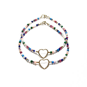 sparkle heart with tiny multicoloured beads bracelet