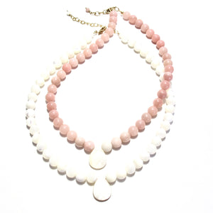 pink jade & mother of pearl teardrop necklace