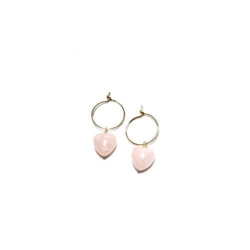 rose quartz heart small hoops