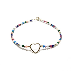 sparkle heart with tiny multicoloured beads bracelet