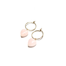 Load image into Gallery viewer, rose quartz heart small hoops