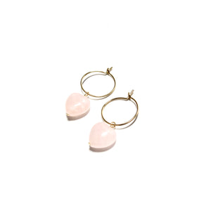 rose quartz heart small hoops