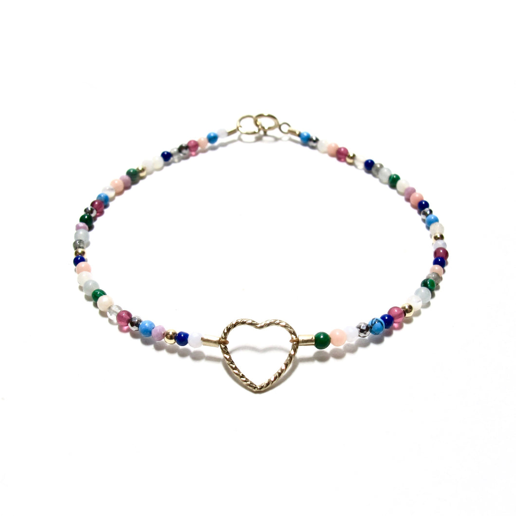 sparkle heart with tiny multicoloured beads bracelet