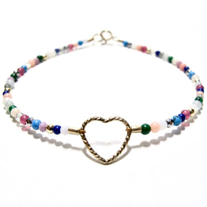 sparkle heart with tiny multicoloured beads bracelet