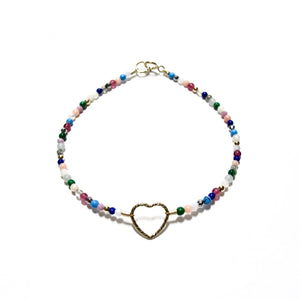 sparkle heart with tiny multicoloured beads bracelet