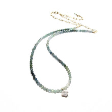 Load image into Gallery viewer, moss aquamarine and diamond charm necklace