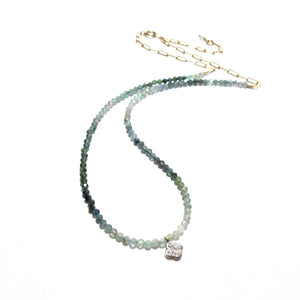moss aquamarine and diamond charm necklace
