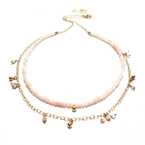 shaded pink opal double necklace