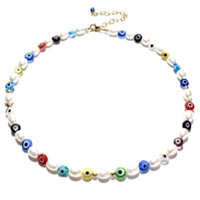 Load image into Gallery viewer, pearl &amp; evil eye necklace