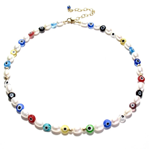 pearl & evil eye necklace