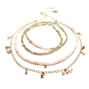 shaded pink opal double necklace
