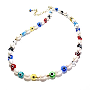 pearl & evil eye necklace