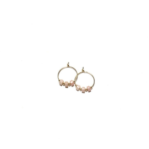 pink jade heishi small hoop earrings