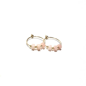 pink jade heishi small hoop earrings