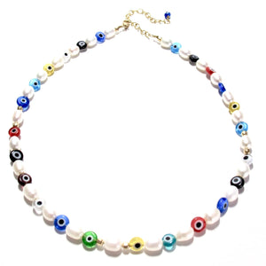 pearl & evil eye necklace