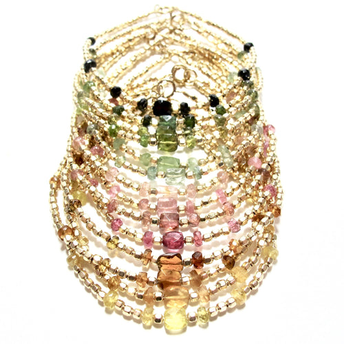 tourmaline gemstones & gold beads bracelet (choice of colours)