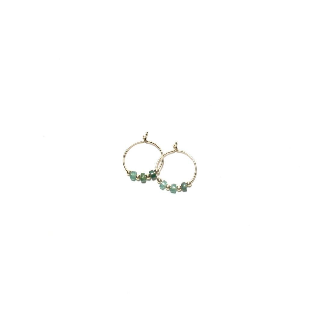 green aventurine heishi small hoop earrings