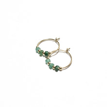 Load image into Gallery viewer, green aventurine heishi small hoop earrings