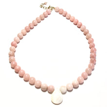 Load image into Gallery viewer, pink jade &amp; mother of pearl teardrop necklace