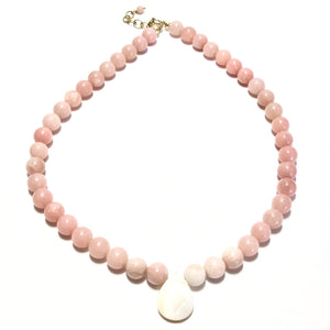 pink jade & mother of pearl teardrop necklace