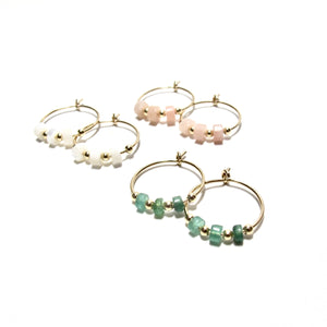 pink jade heishi small hoop earrings