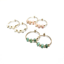 Load image into Gallery viewer, mother of pearl heishi small hoop earrings