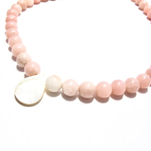 pink jade & mother of pearl teardrop necklace